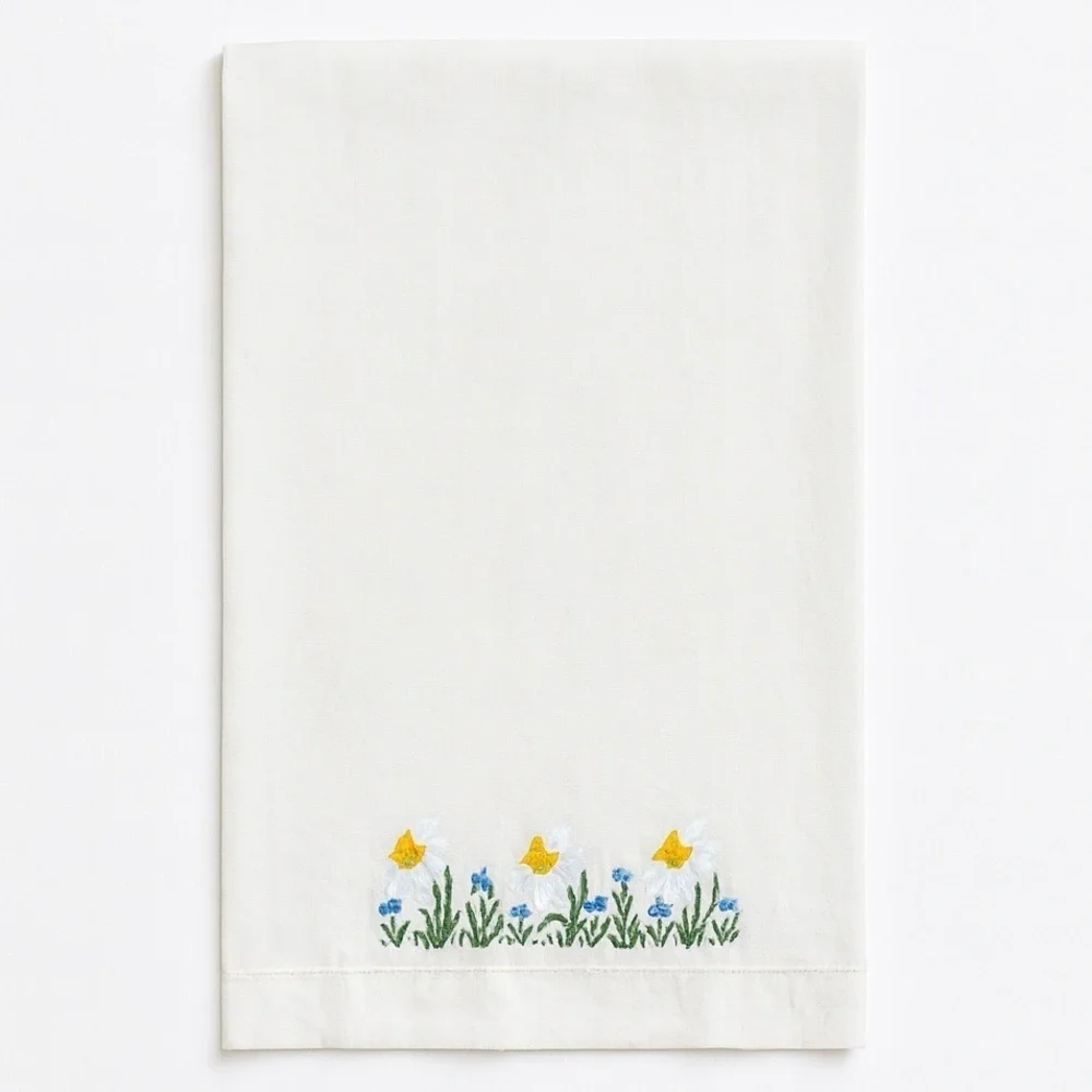 White Embroidered Linen Hand Towel